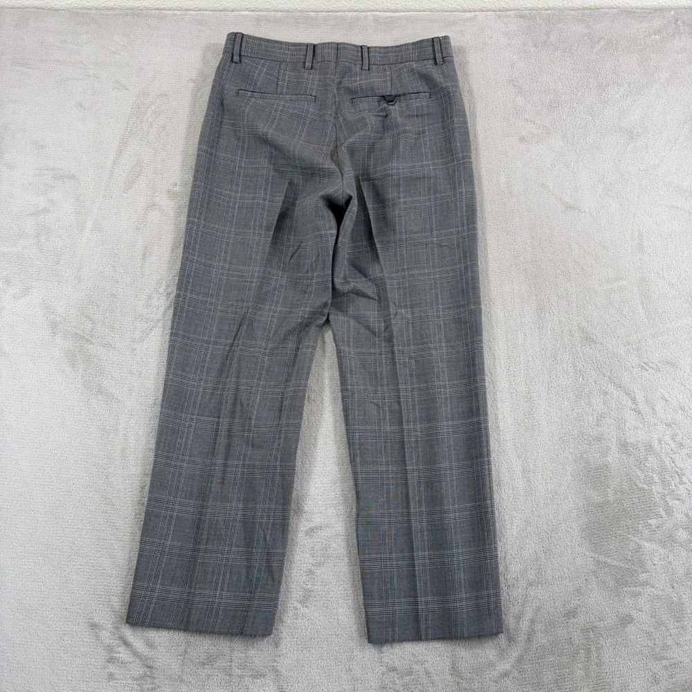 Vintage Banana Republic Trouser Pants in Grey Plaid 100% Wool Straight Leg Prepp